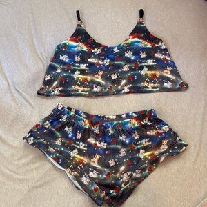 Galaxy Kitty Pajama Set - Navy with Multicolor Print